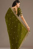 Olive Green Silk Saree with Heavy Zari Embroidered Border Designer Blouse