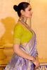 Lavender Banarasi Silk Saree With Golden Zari Contrast Green Blouse