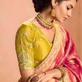 Pink Gold Soft Silk Saree with Zari Border Designer Blouse