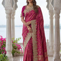 Rani Pink Banarasi Silk Saree Heavy Zari Embroidery Rich Designer Border