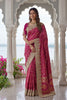 Rani Pink Banarasi Silk Saree Heavy Zari Embroidery Rich Designer Border