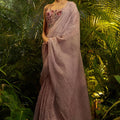 Dusty Mauve Crushed Tissue Saree Designer Embroidered Blouse