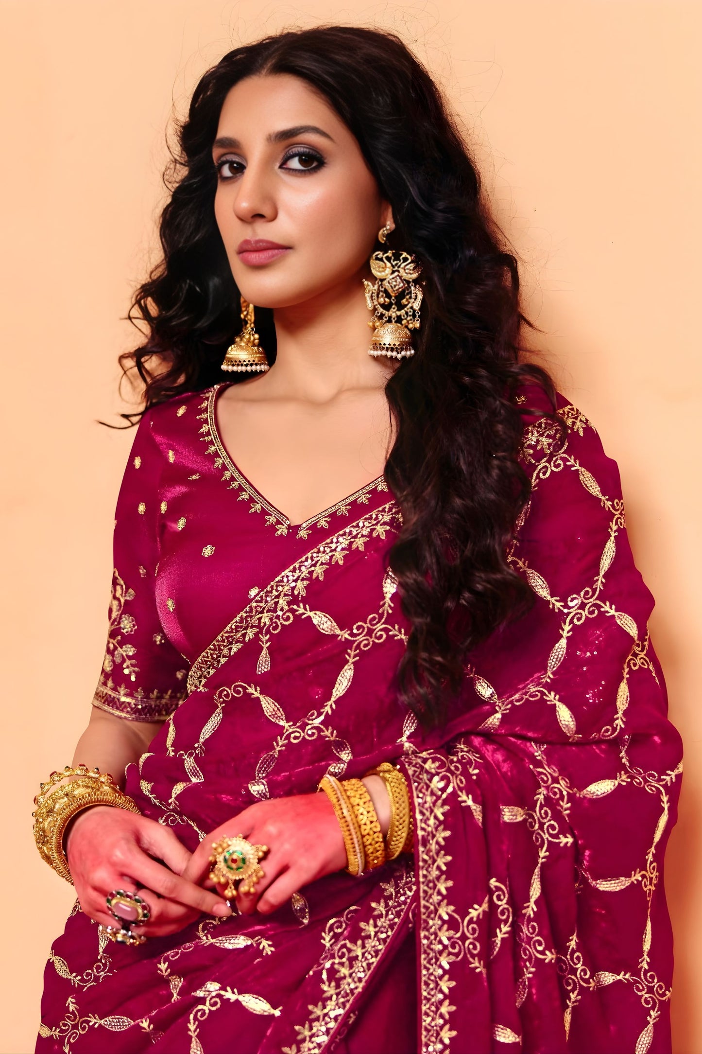 Rani Pink Designer Embroidered Silk Saree Heavy Zari Work Border Blouse Piece