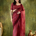 Wine Embroidered Designer Saree with Matching Blouse
