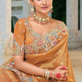 Mustard Gold Embroidered Silk Saree Festive Wear Designer Saree
