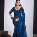 Teal Blue Organza Silk Saree with Black Embroidered Blouse