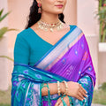 Purple Silk Blend Saree with Teal Woven Pallu Traditional Motifs