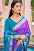 Purple Silk Blend Saree with Teal Woven Pallu Traditional Motifs