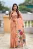 Peach Linen Silk Saree with Multicolor Floral Print Woven Border