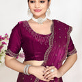 Magenta Pink Silk Saree with Zari Embroidered Border Buti Work
