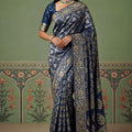 Royal Navy Blue Heavy Embroidered Banarasi Silk Saree