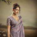 Lavender Linen Silk Saree with Floral Digital Print Designer Tassel Pallu