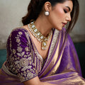 Luxury Purple Soft Silk Saree Heavy Embroidered Designer Blouse Zari Border