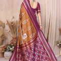 Brown And Wine Ikat Silk Saree with Traditional Saree Contrast Border