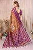 Brown And Wine Ikat Silk Saree with Traditional Saree Contrast Border