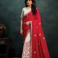 Red And Off-White Georgette Saree with Embroidery Border Designer Border 