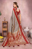 Grey Banarasi Silk Saree with Red Zari Woven Border Traditional Pallu