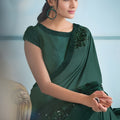 Dark Green Embroidered Georgette Saree with Designer Blouse