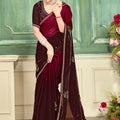  Maroon Velvet Saree with Embroidered Border Designer Blouse 