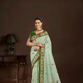 Graceful Mint Green Premium Crepe Silk Digital Foil Print Designer Saree for Wedding