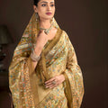 Elegant Beige Premium Crepe Silk Digital Foil Print Saree for Wedding