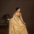Elegant Beige Premium Crepe Silk Digital Foil Print Saree for Wedding