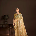 Elegant Beige Premium Crepe Silk Digital Foil Print Saree for Wedding