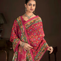 Beautiful Rani Pink Premium Crepe Silk Digital Foil Print Saree for Wedding