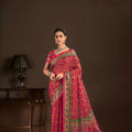 Beautiful Rani Pink Premium Crepe Silk Digital Foil Print Saree for Wedding