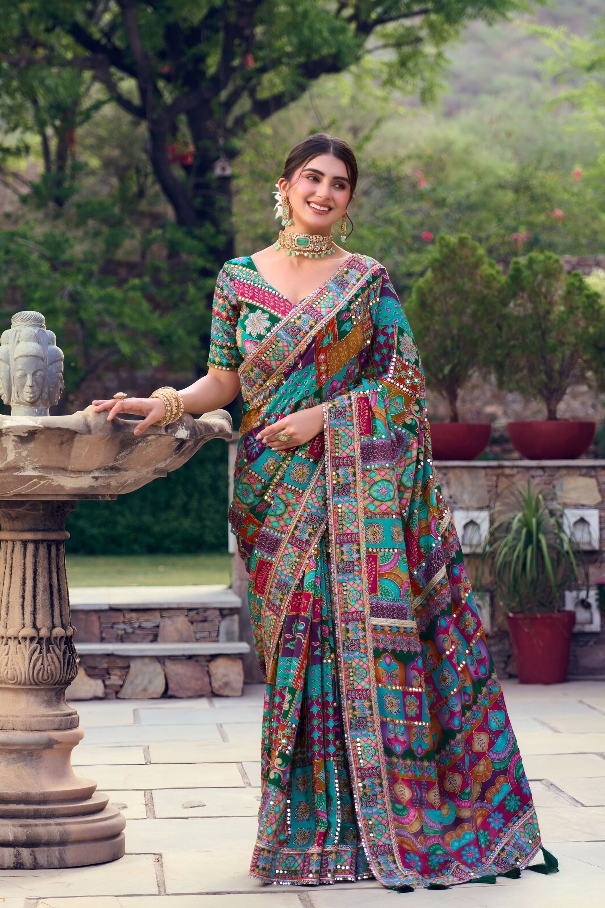 Premium Multicolor Saree Readymade Blouse Premium HO Fabric Blouse Sequins Real Mirror Work