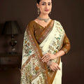 Elegant Off White Premium Crepe Silk Digital Foil Print Saree for Wedding