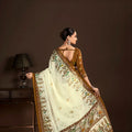Elegant Off White Premium Crepe Silk Digital Foil Print Saree for Wedding