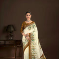 Elegant Off White Premium Crepe Silk Digital Foil Print Saree for Wedding