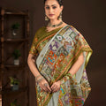 Graceful Sage Green Premium Crepe Silk Digital Foil Print Designer Saree for Wedding
