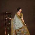 Graceful Sage Green Premium Crepe Silk Digital Foil Print Designer Saree for Wedding