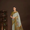 Graceful Sage Green Premium Crepe Silk Digital Foil Print Designer Saree for Wedding