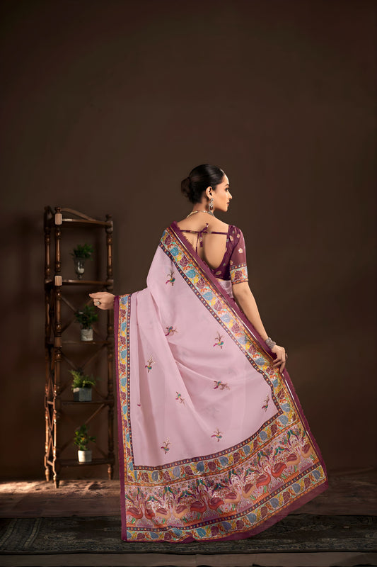 Stylish Lavender Premium Crepe Silk Digital Foil Print Designer Saree for Wedding