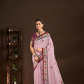 Stylish Lavender Premium Crepe Silk Digital Foil Print Designer Saree for Wedding