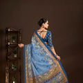 Royal Sky Blue Premium Crepe Silk Digital Foil Print Designer Saree for Wedding