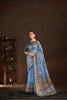 Royal Sky Blue Premium Crepe Silk Digital Foil Print Designer Saree for Wedding