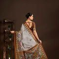 Premium Light Grey Premium Crepe Silk Digital Foil Print  Saree for Wedding