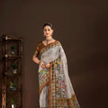 Premium Light Grey Premium Crepe Silk Digital Foil Print  Saree for Wedding