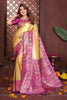 Designer Banarasi Silk Saree in Gold with Rich Pink Meenakari Work Festive Saree