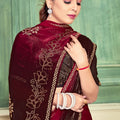 Maroon Velvet Saree with Embroidered Border Designer Blouse