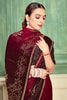 Maroon Velvet Saree with Embroidered Border Designer Blouse