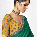 Designer Green Organza Saree Border Mustard Yellow Blouse