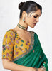 Designer Green Organza Saree Border Mustard Yellow Blouse