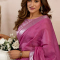 Pink Silk Saree with Golden Zari Border Designer Saree
