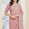Dusty Pink Saree Multicolor Embroidered Border Ready To Wear