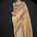 Royal Gold Shimmer Silk Saree with Heavy Zari Stone Embroidered Border